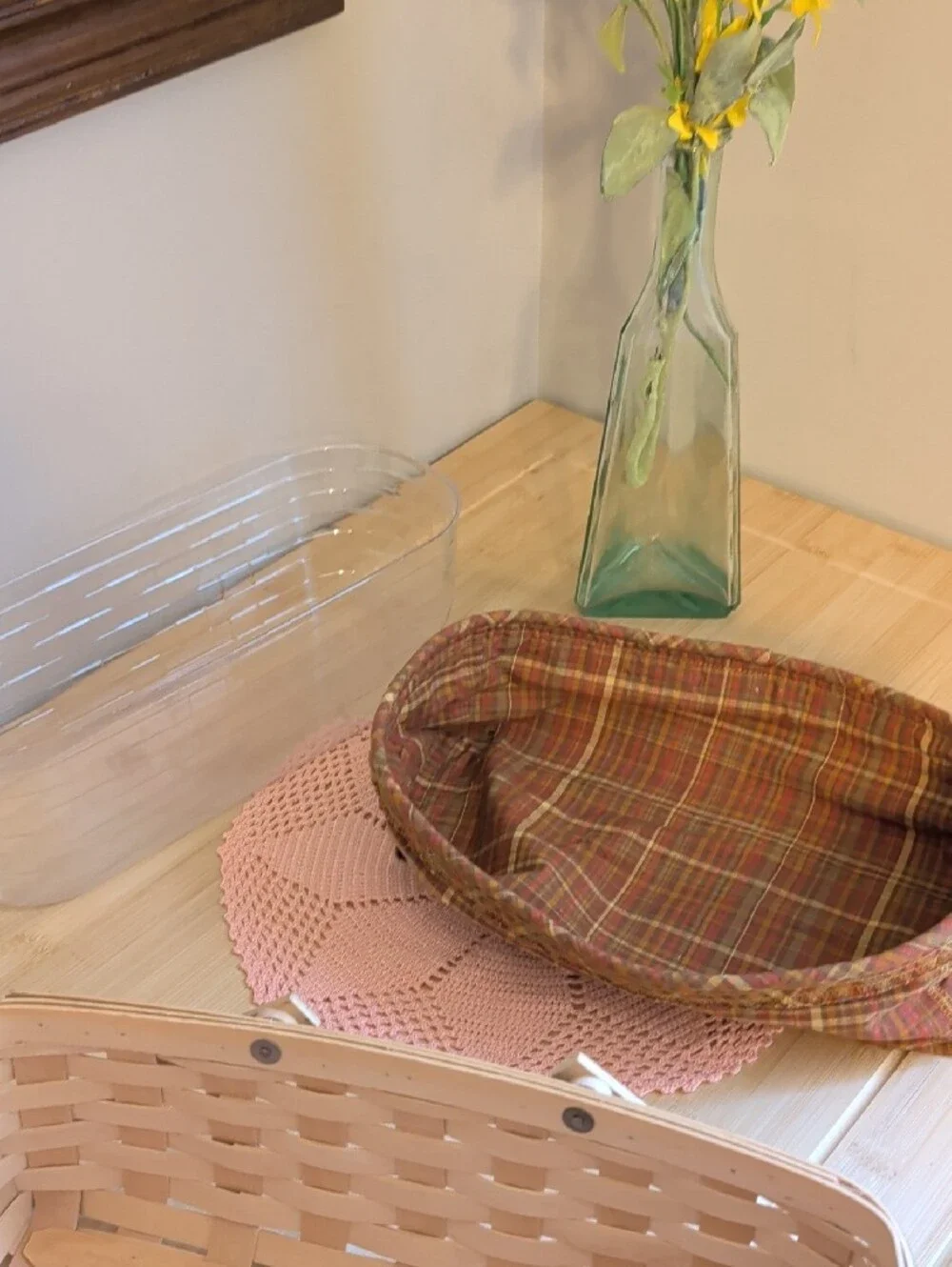Longaberger Natural Woven Basket with Red Trim and Dual Handles